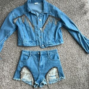 Matching denim shorts and jacket set